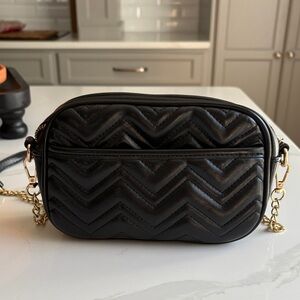 Black Chevron Crossbody Bag with Gold Chain